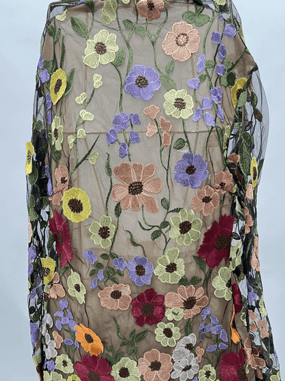 Mock Neck Long Sleeve Floral Applique Mesh Bodycon Mini Dress