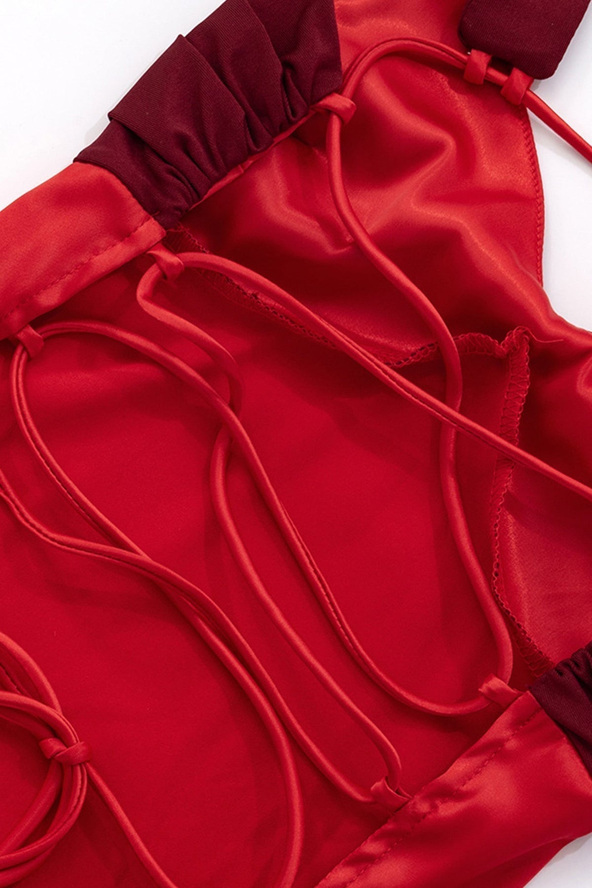 Contrast Panel Satin Twist Bust Halter Tie Strap Slip Mini Dress