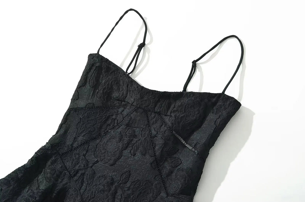 Vintage Jacquard Sling Sexy Dress For Women Thin Straps O Neck Low Waist A-line Mini Dresses Female Lace Up Back Summer Robe