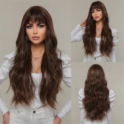 Ombre Blonde Wig with Bangs Long Wavy Wig for Women Highlight Platinum Curly Synthetic Wig Cosplay Party Daily Heat Resistant