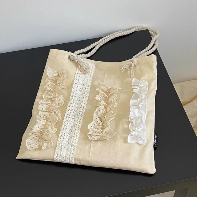 Luxury Design Japanese Kawaii Tote Bag Vintage Sweet Patchwork Cute Handbags Y2k Aesthetic Women All Match Shoulder Underarm