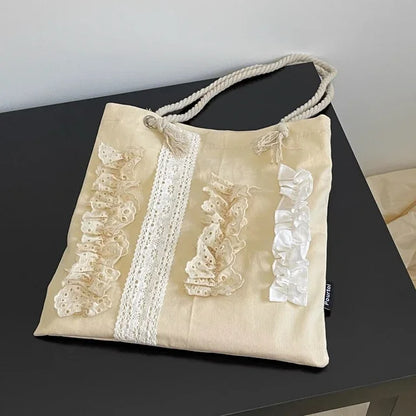 Luxury Design Japanese Kawaii Tote Bag Vintage Sweet Patchwork Cute Handbags Y2k Aesthetic Women All Match Shoulder Underarm