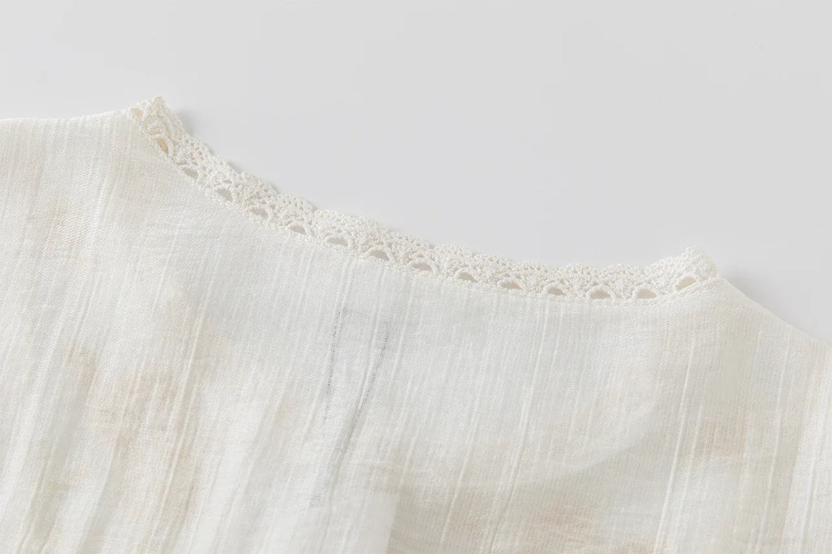 Solid Hollow Out Embroidery Blouse Women Spring Lace Trim O Neck Drawstring Blouses Elegant Casual Fashion Long Sleeve Shirt Top