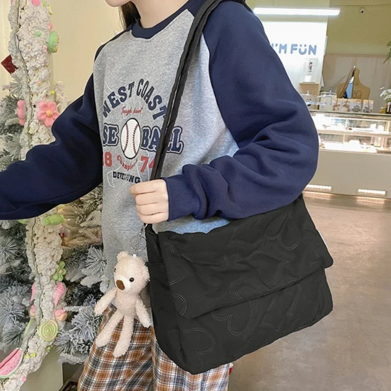 Women Sweet Y2k Aesthetic Grunge Crossbody Bag Japanese Chic High-capacity Shoulder Handbags Vintag Solid Simple Messenger Bags