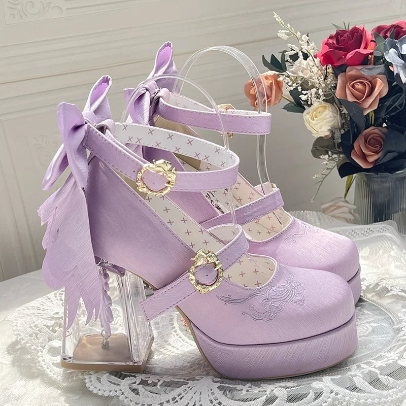 Original Lo Cos High Heels Spring and Autumn New 2025 Japanese Girls Women's Cute Bow Elegant Platform Shoes Y2k Sweet Pumps