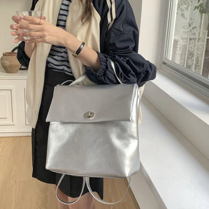 Korean Simple Trendy Solid Schoolbags Y2k Aesthetic High-capacity Fashion Women Handbags Casual All Match Backpack for Students