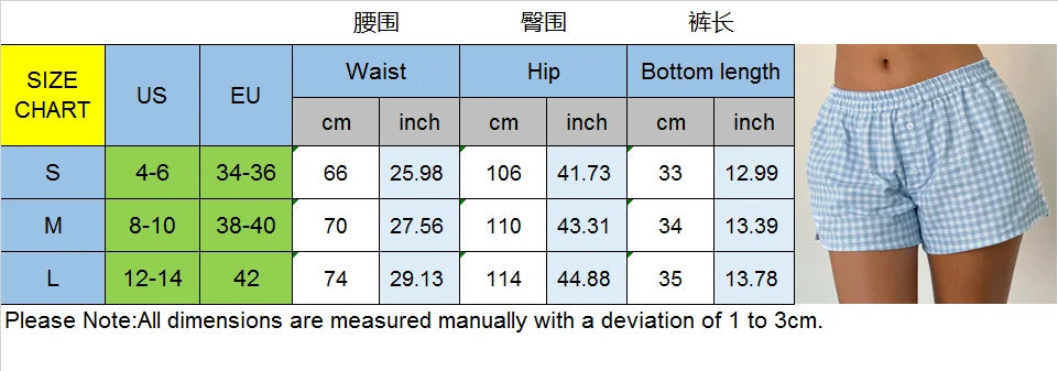 Women's Y2K Plaid Print Wide Leg Button Elastic Low Waist Loose Side Split Shorts with Pockets Summer Streetwear