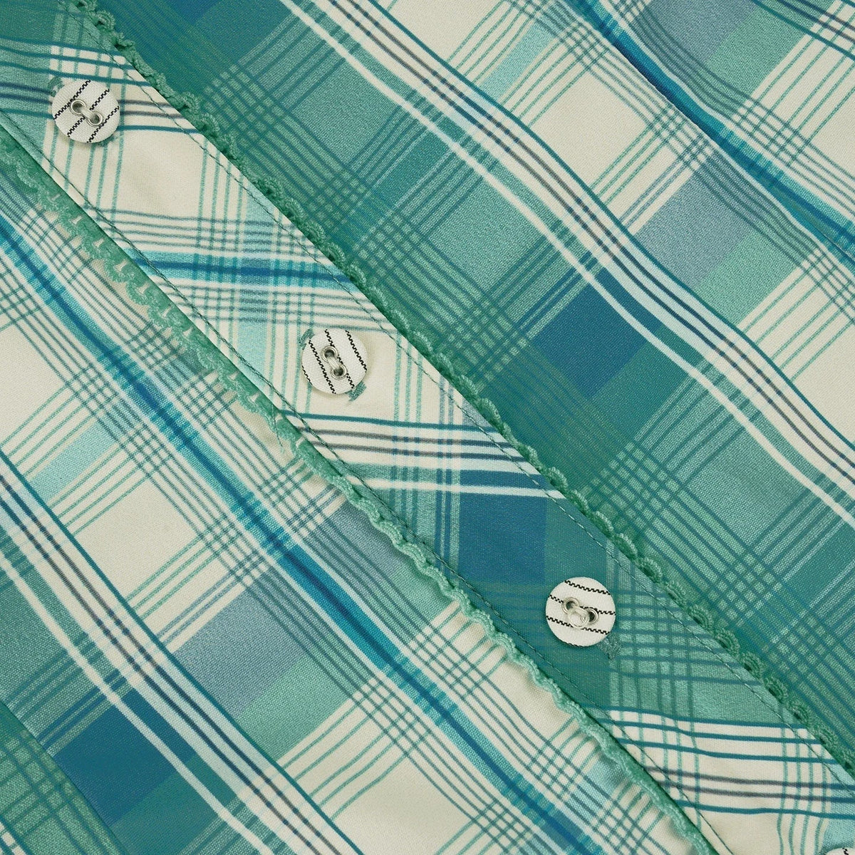 Green Plaid Print Blouse Vintage Turn-down Collar Single-breasted Top French Style Slim-fit Shirts Chic Fashion Clothes
