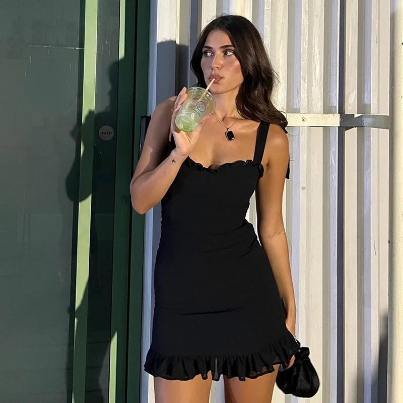 Sexy Plunge Lace Up Slip Slim Dress For Women Patchwork Solid Sleeveless High Waisted One-shoulder Elegant Gown Dress