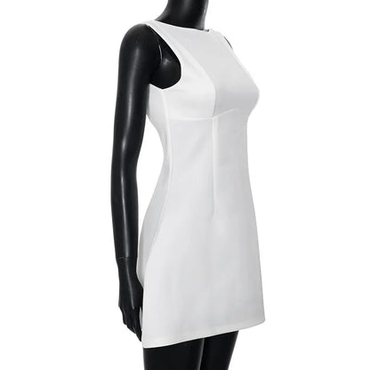 Boat Neck Sleeveless Fitted Waist Flared Skater Mini Dress