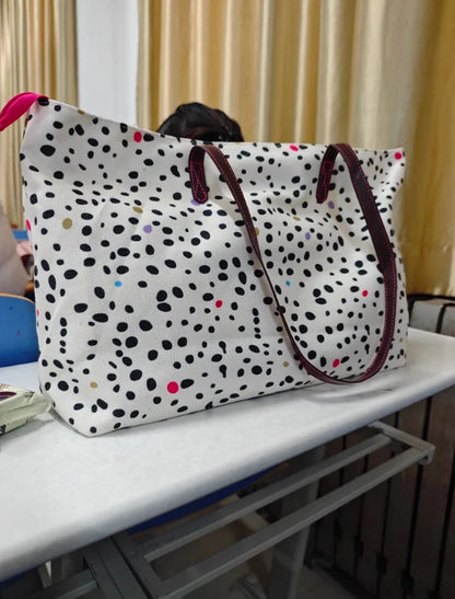Japanese Retro Polka Dot Floral Tote Bag Women Print Large Capacity Shoulder Bag Ladies Harajuku Everyday Versatile Handbag Chic