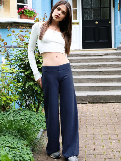 Contrasting Patchwork Pockets Flare Pants Women's Clothes New Low Rise Loose Fit Casual Trousers For Female Streetwear