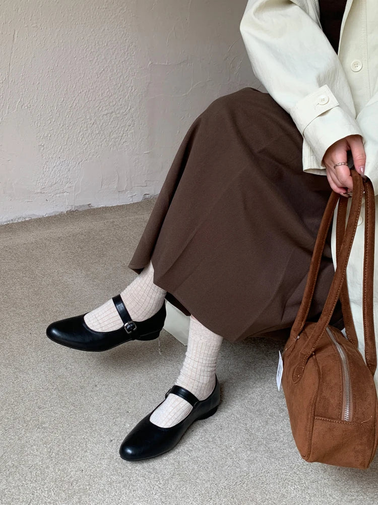 Fashion Women Flats Brand Design Square Toe Women Ballet Shoes Casual Buckle Strap Female Dress Shoes Low Heels Mu