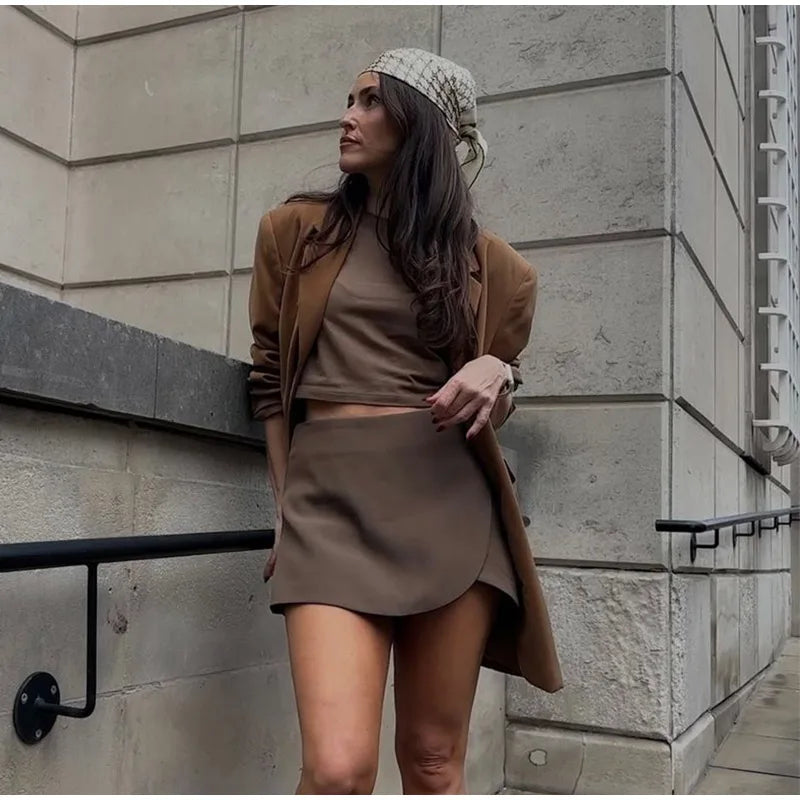 Leather Vintage Mini Skirt Women High Waist Straight Pants Zipper Skirts Female Autumn Chic Street All-match Solid Robe