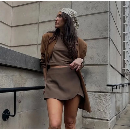 Leather Vintage Mini Skirt Women High Waist Straight Pants Zipper Skirts Female Autumn Chic Street All-match Solid Robe