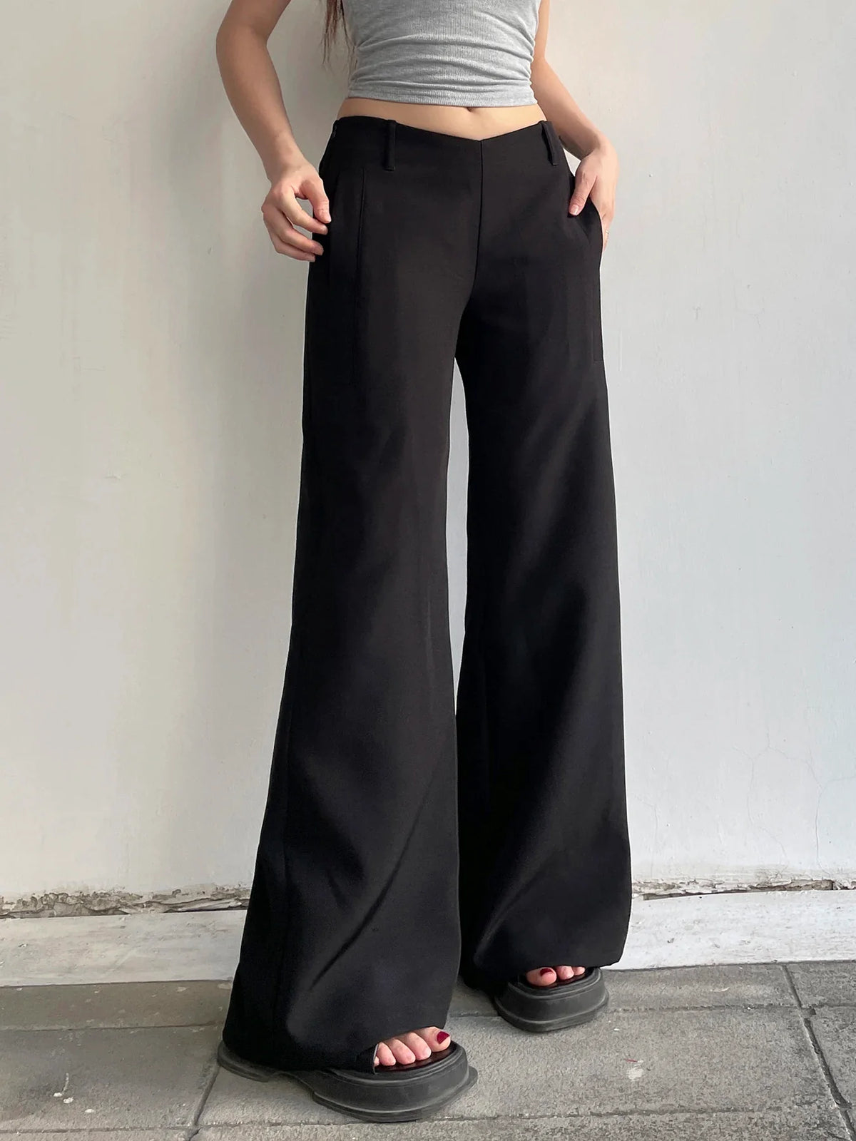 Casual Loose Solid Suitpants Office Lady Basic Mid-Waisted Straight Wide Leg Pants Women Summer Fashion Streetwear