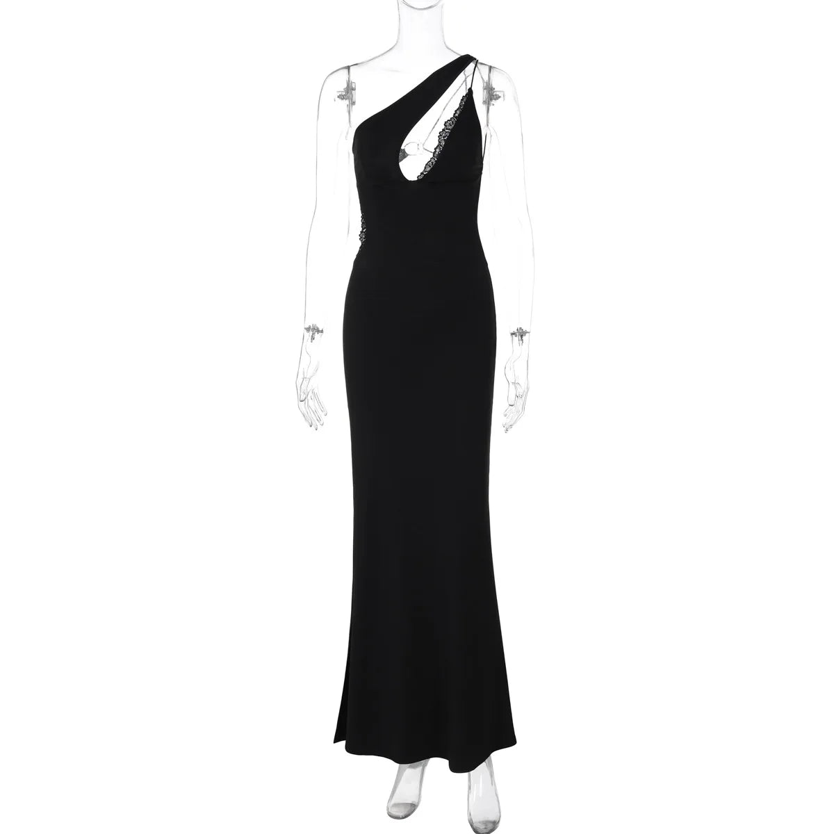 One-Shoulder Teardrop Cutout Waist Cutout High Slit Bodycon Maxi Dress