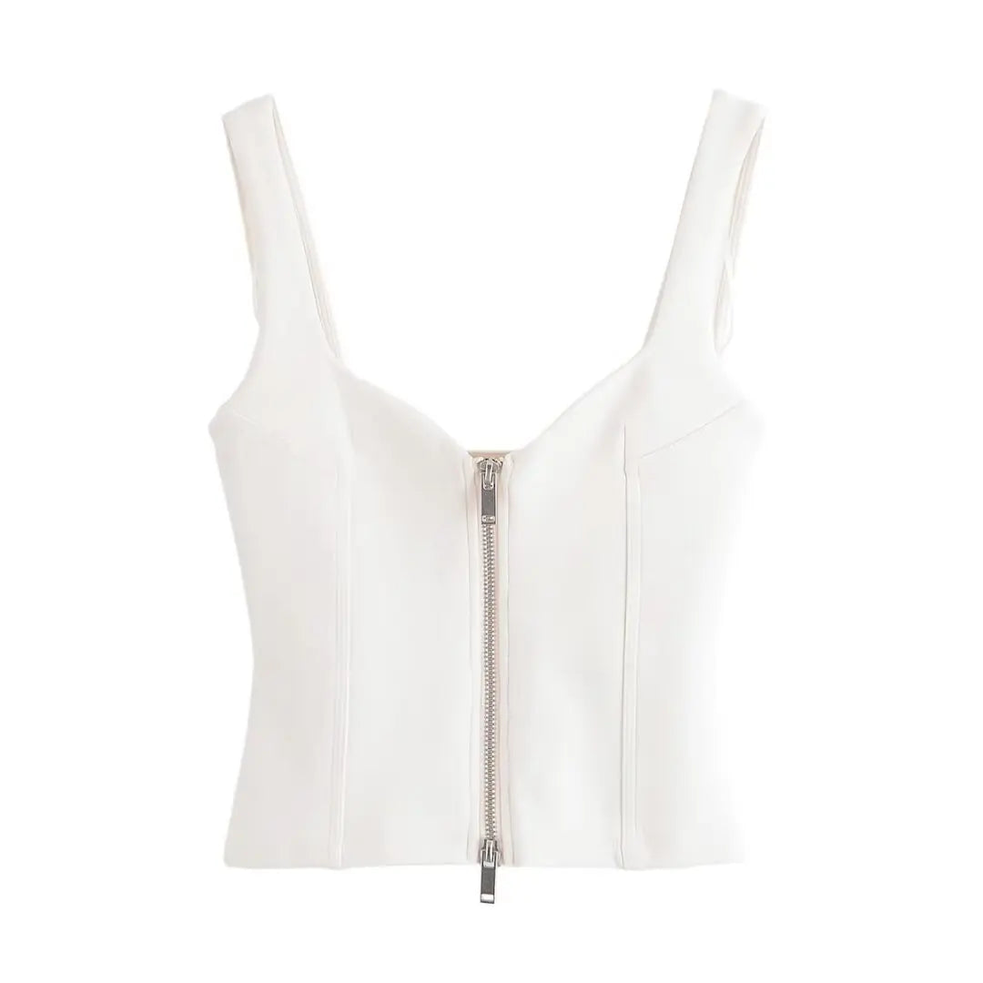 Sexy Fashion Women's Suit Solid Color Backless Zipper Suspender Top Straight Shorts New Summer Beach Party Holiday Suit