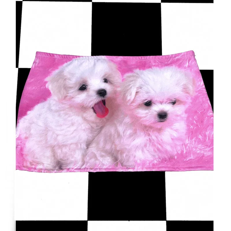 Women's Y2K Sweetheart Skirt Pink Retro Digital Puppy Print Bodycon Mini Cute Edgy Denim Mini Skirt