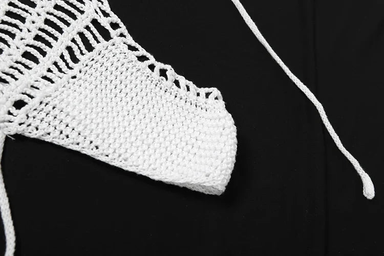 Sexy Crochet 2 Piece Set Women Hollow Swimsuit Halter Mini Camisole+Bandage Panties Matching Club Beach Vacation Suit