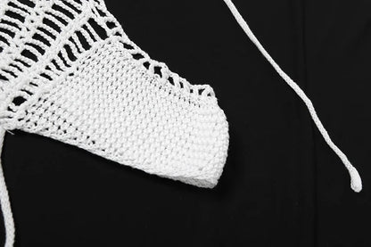 Sexy Crochet 2 Piece Set Women Hollow Swimsuit Halter Mini Camisole+Bandage Panties Matching Club Beach Vacation Suit