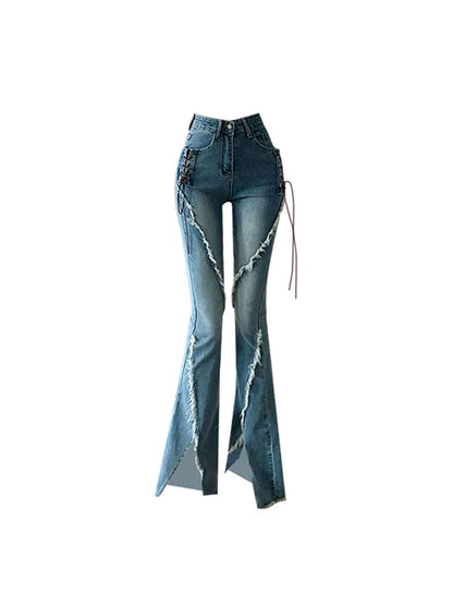 y2k Flare Jeans Vintage Low Waisted Split Trousers Aesthetic Streetwear Casual Cargo Pants Women Korean Style Distressed Jean