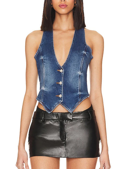 Denim Button Down Crop Top