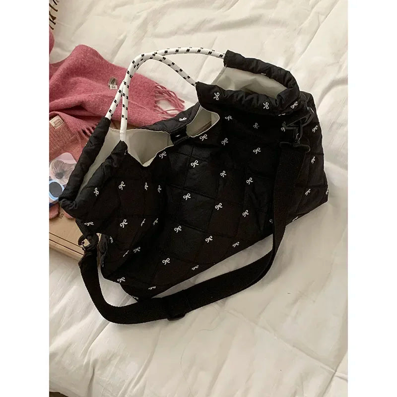 Korean Down Bag Women New Fashion Diamond Casual Nylon Fabric Large Capacity Bags