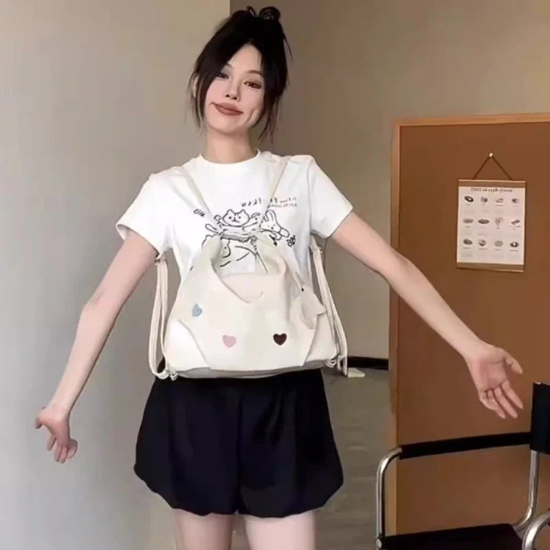 Korean Office Lady Elegant Chic Tote Bags Fashion Y2k Aesthetic Casual Heart Underarm Bag Luxury Design Women Shoulder Handbags