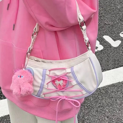 Drawstring New Underarm Bag Ins Japanese Sweet Cute Style One Shoulder Small Body Bag Purses and Handbags