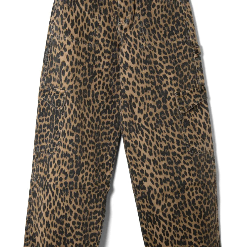 Fashion Leopard Printed Long Pants Women 2024 Spring Summer Slim Pocket High-waist Casual Straight-pants Female Commuter Clothes
