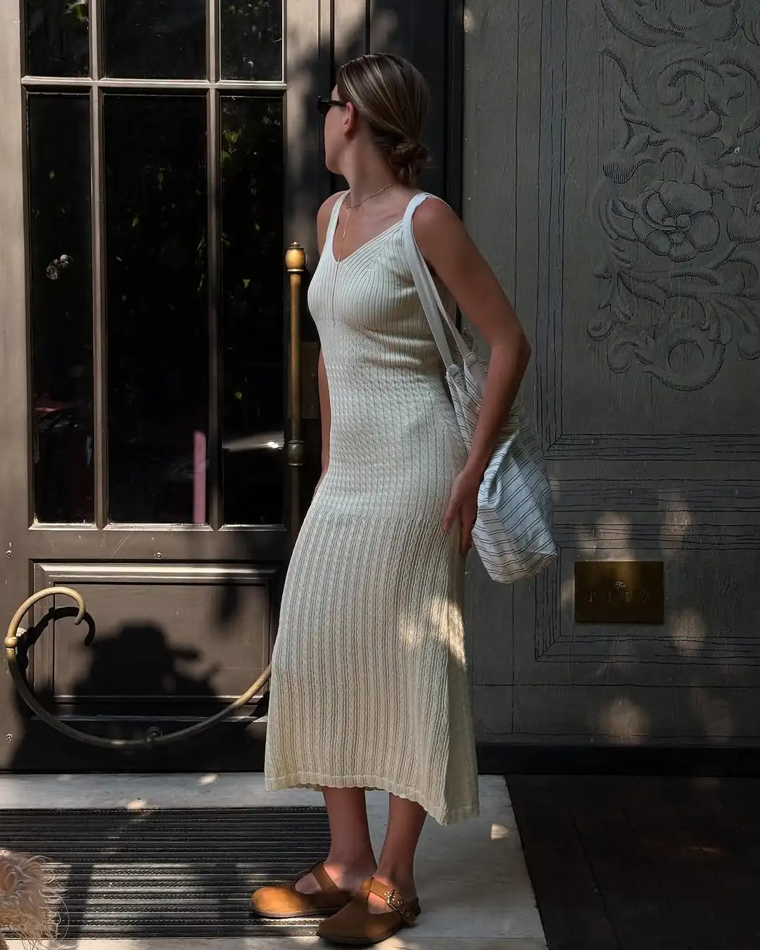 Elegant Solid Knitted Women Long Dress Fashion Sleeveless V Neck Knitting Sling Dresses New Lady Hip Package Slim Vestidos