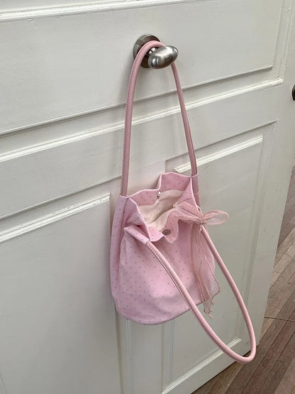Sweet Girl Shoulder Bag Women's Korean Diamond Handbags New Summer Nylon Bow Tote Bags