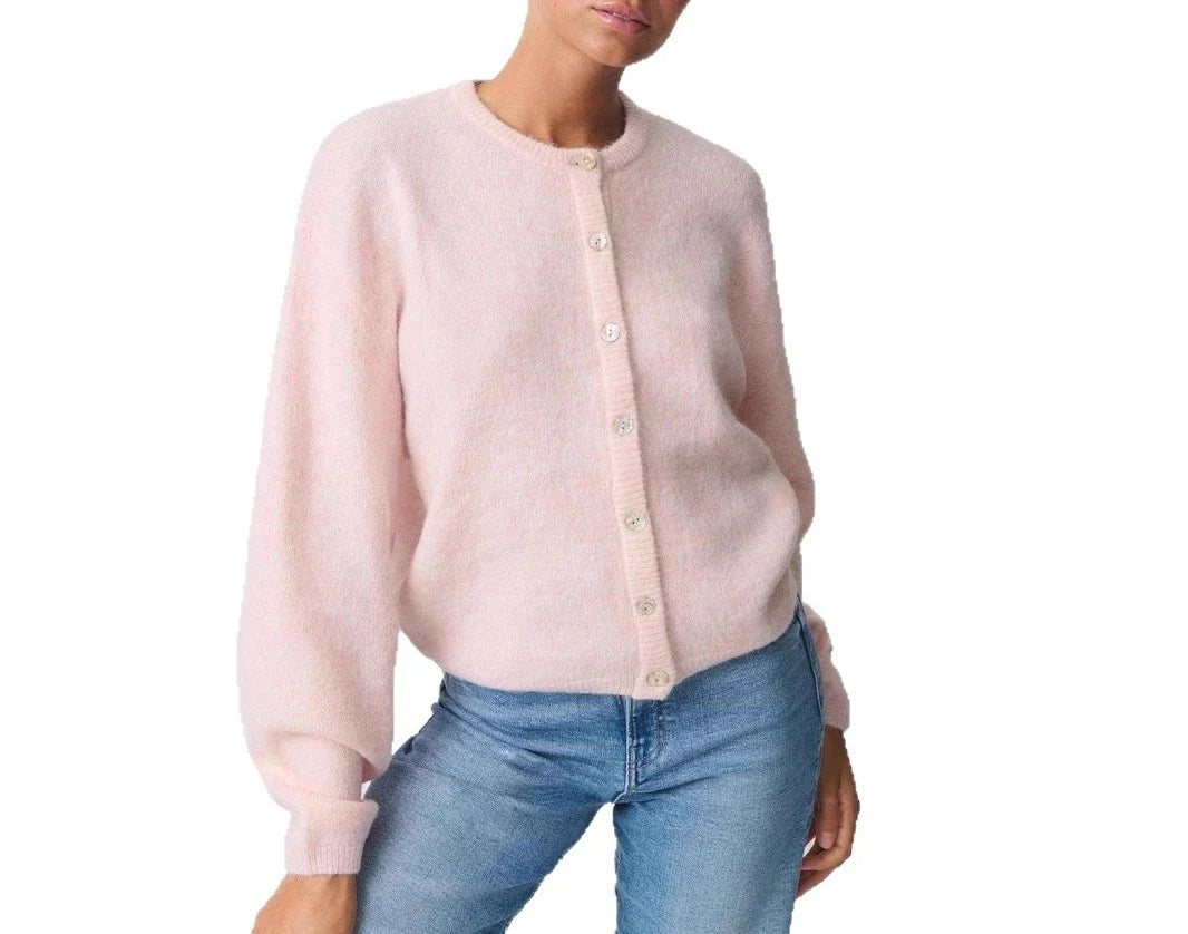 New Product Lazy Hundred Flowers Velvet Shell Button Cardigan Coat | Knitted Crew Neck Daily Versatile