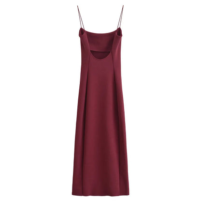 Women's retro summer new style sleeveless spaghetti strap elastic slim fit midi dress backless design fashionable and charming