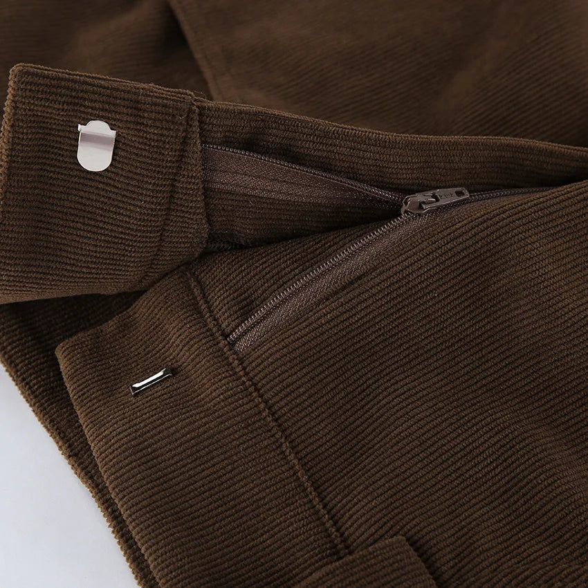 Corduroy Half length Skirt for Women, High Waist Commuter Versatile, Slim Look, A-line Hip Wrapping Skirt