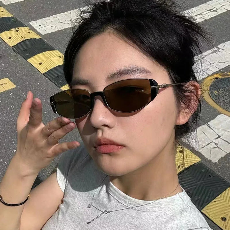 Trendy Small Square Women's Sunglasses Metal Frame Sun Glasses Vintage Shades UV400 Eyewear Narrow Eyeglasses Driver Goggle