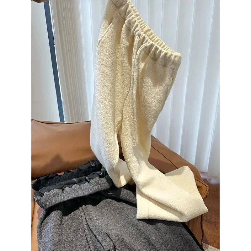 Baggy Casual Autumn Sweatpants Woman Vintage Basic Korean Popular Wide Leg Pants Old Money Winter Warm Trousers 2024