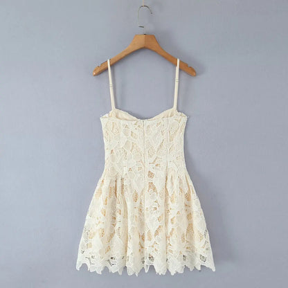 Black Beige Lace Sling Mini Dress Women Summer Club Party Sexy Robe