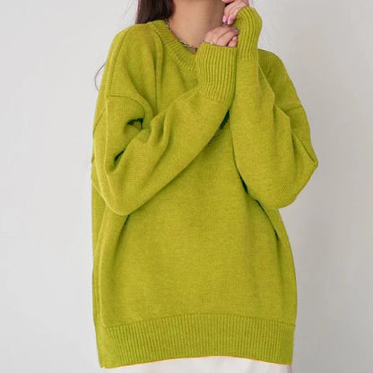 Solid Thicken Knitted Sweaters Women Loose O-neck Long Sleeve Female Pullovers Autumn Winter Fashion New Chic Lady Outwears