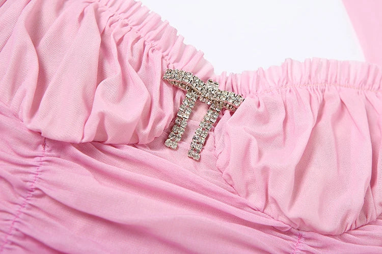 Folds Gradient Dress Women Halter Bandage Multilayer Ruffles Metal Trim Low-Neck Sleeveless Backless Summer Mini Bodycon