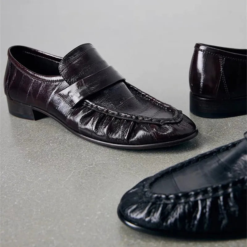 Retro Brown Soft Leather Brand Flats Women Fashion Pleated Design Loafers Comfort Outdoor Commuting Office Shoe Zapatos De Mujer