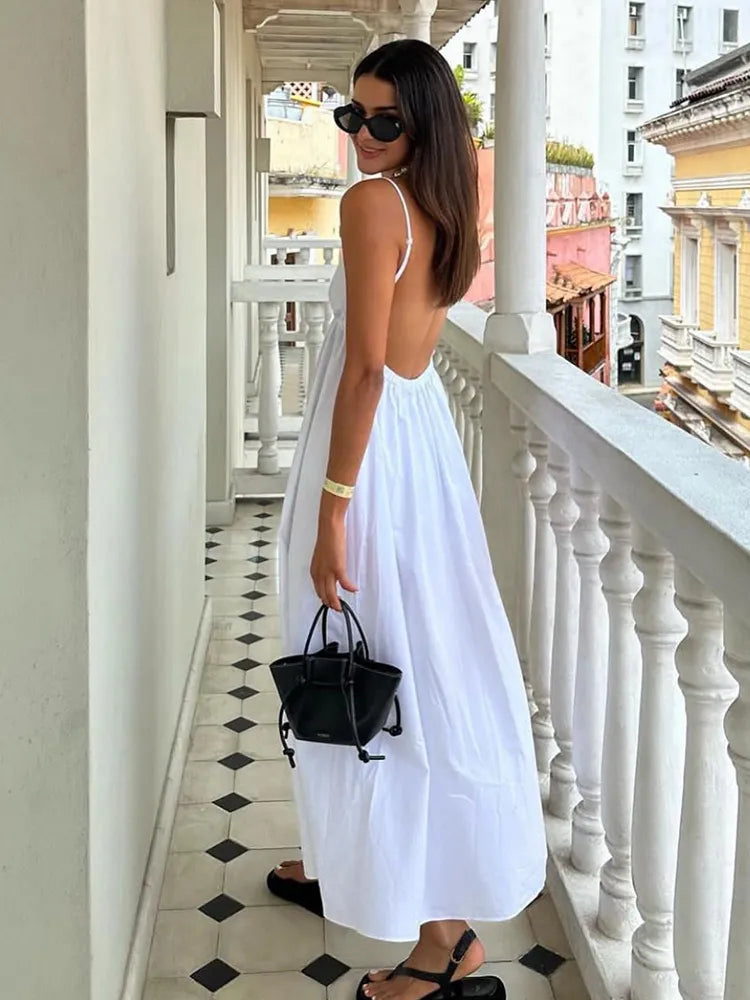 Spaghetti Strap Low Open Back Tiered Maxi Dress