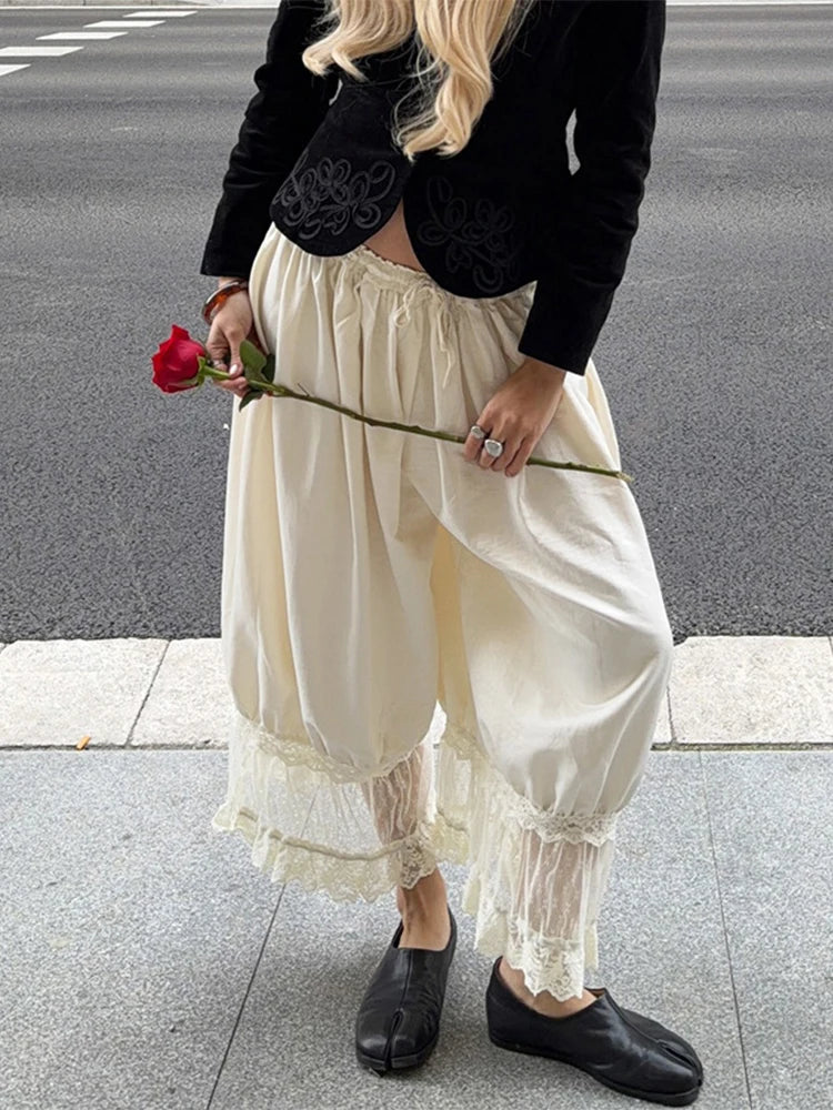 Women's Lace Loose Pants Summer High Waist Patchwork Lace Up Pant Street Casual Solid Party Y2K Long Trouser Femme