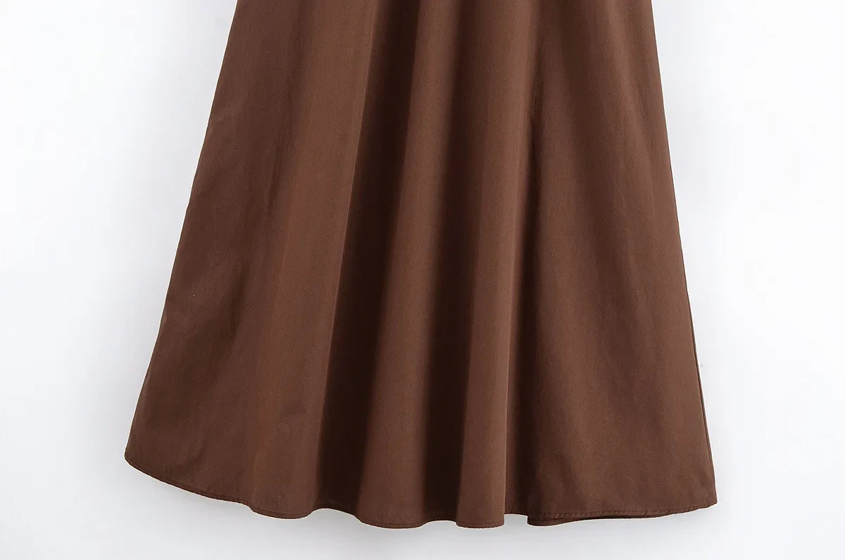 Casual Fashion Women's Dress Solid Color Round Neck Sleeveless Single Breasted Drape Belt Dress New Commuter Pleated Dress