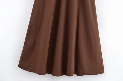 Casual Fashion Women's Dress Solid Color Round Neck Sleeveless Single Breasted Drape Belt Dress New Commuter Pleated Dress