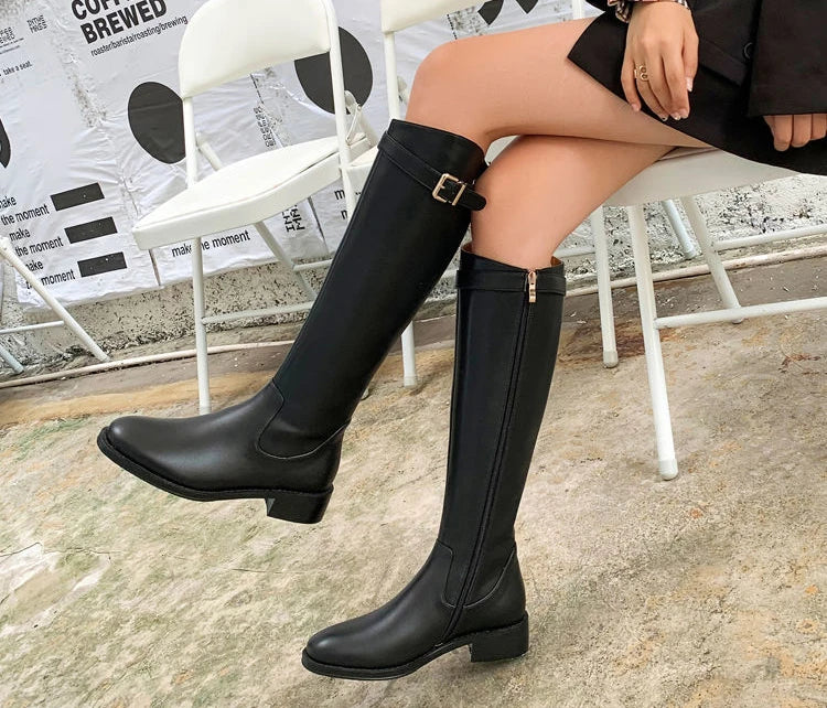 Shoes for Woman Winter Knee High Shaft Footwear Leather Women's Boots Pointed Toe Long Brown Comfortable and Elegant Hot Quality