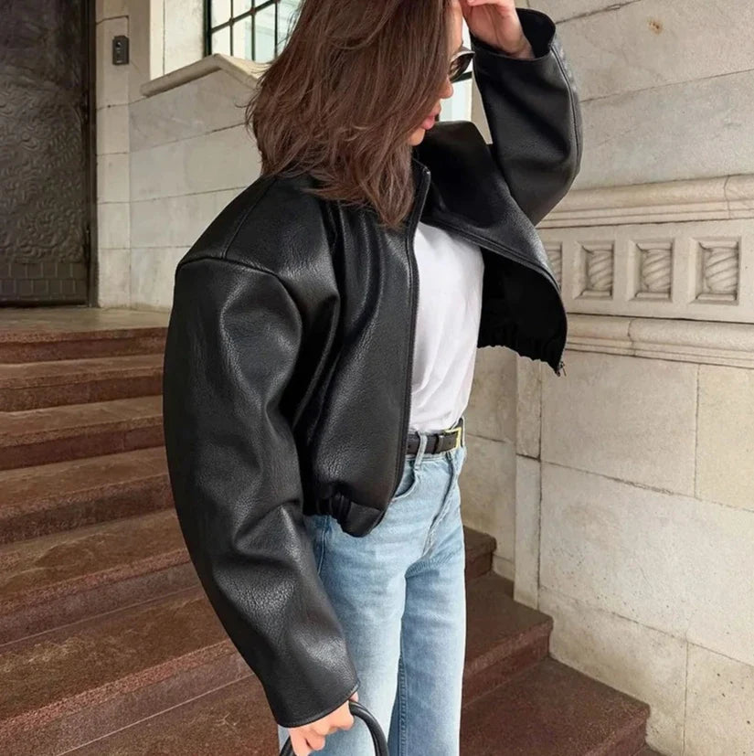 Women's Faux Leather Jacket High Quality PU Leather Coat Designer Fashion Chic Casual Commuting Office Blazer