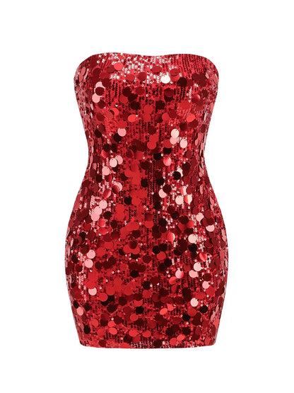 Paillette Sequin Strapless Overlap Bodycon Mini Dress