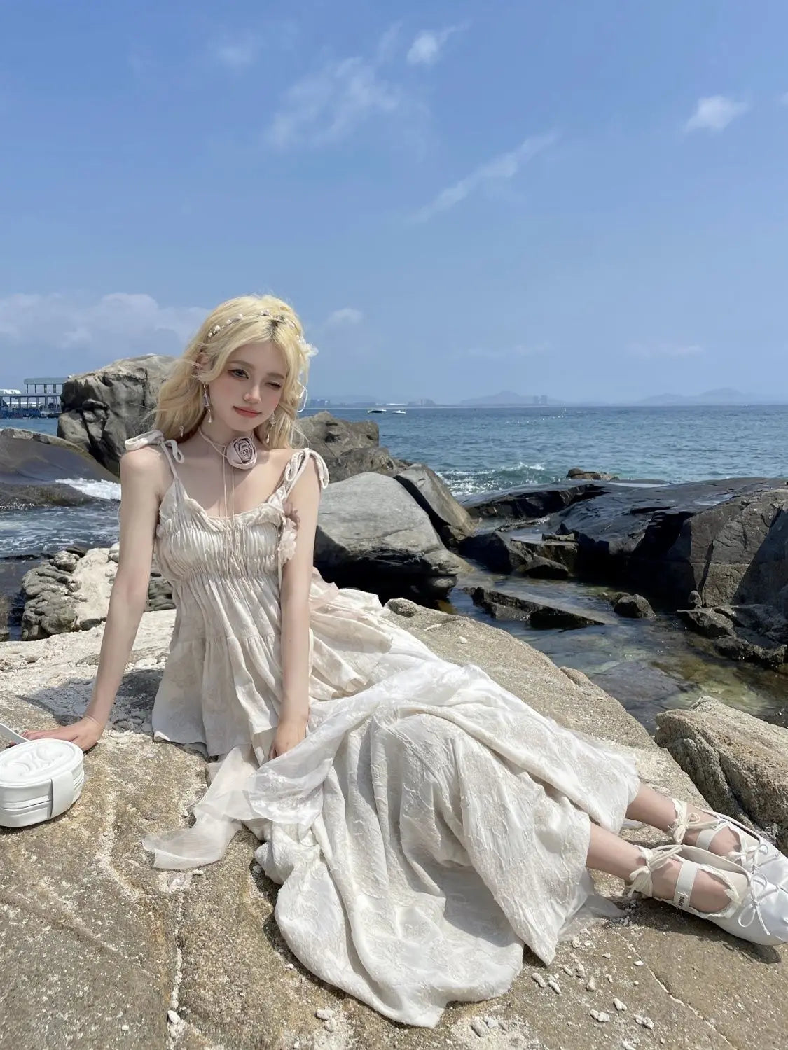 Rose bustier and halter top for women irregular bustier skirt set super fairy retro country style design sense summer 2024